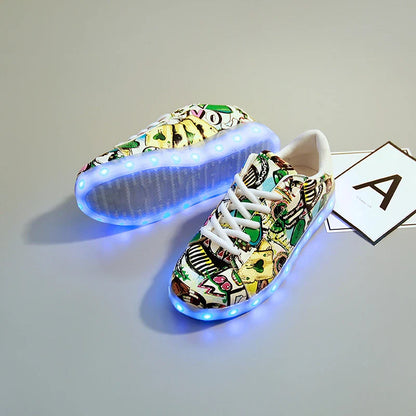 Trendy Luminous Shoes with graffiti-inspired design and vibrant LED lights