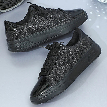 Stylish sequin sneakers for Kiwi women with thick soles and trendy lace-up design, available in various vibrant colours