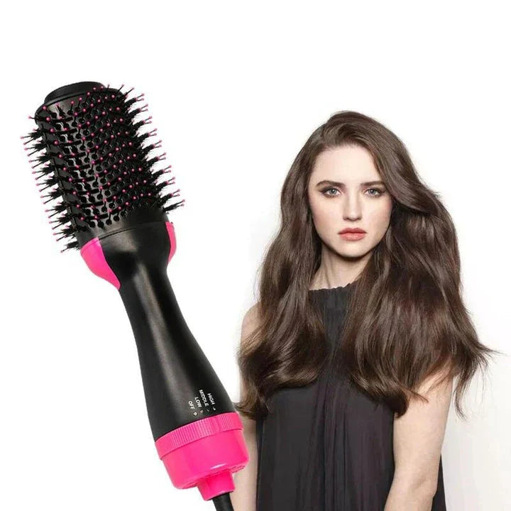 Salon-quality multifunctional hot air brush and hair styler with negative ion conditioning technology for frizz-free, shiny hair