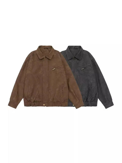 Kiwi-inspired leather jacket with a relaxed, loose fit and classic design elements