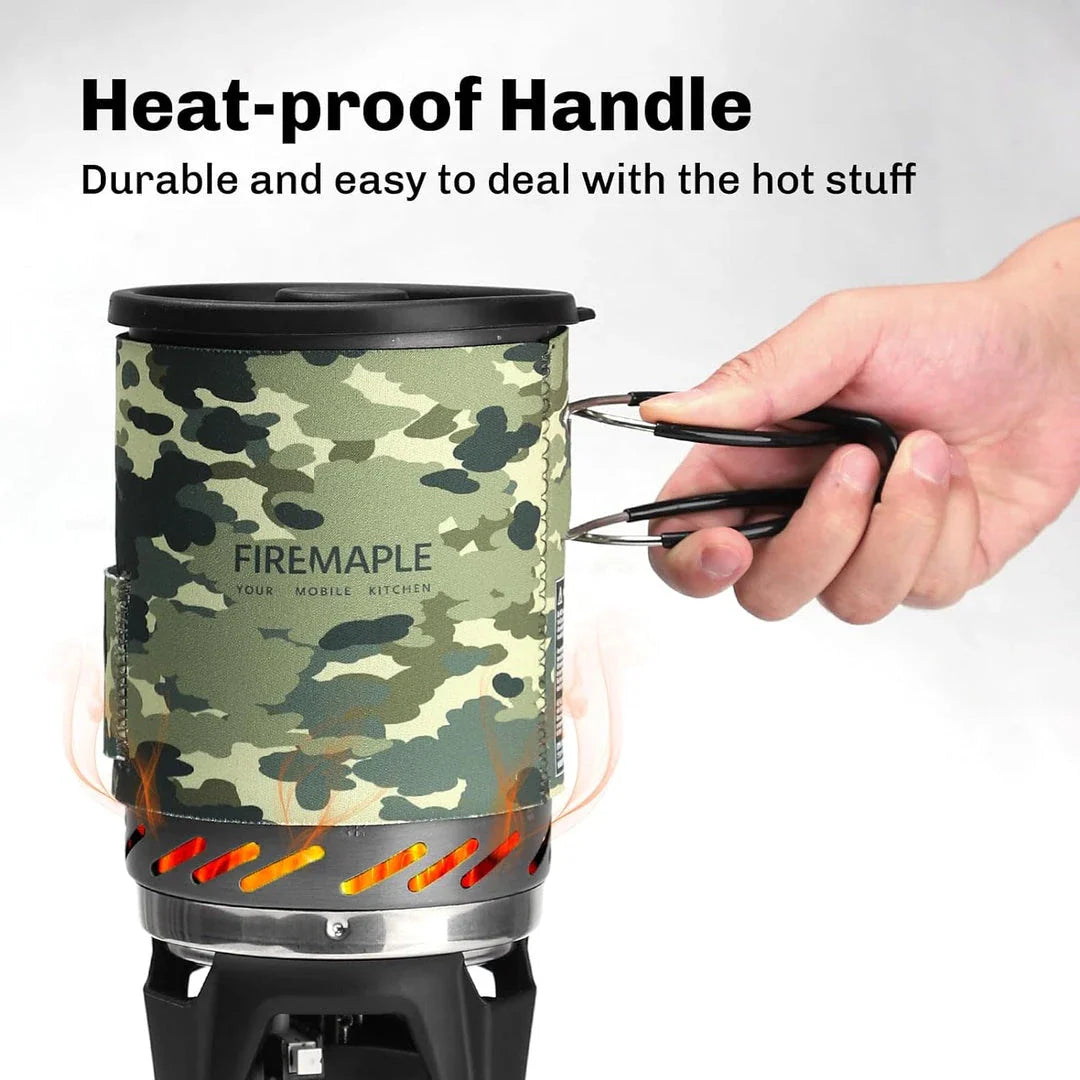 Versatile Camouflage Gas Stove with heat exchanger, piezo ignition, and heat-proof cover for efficient and safe outdoor cooking in New Zealand