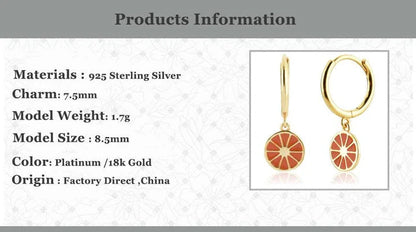 Elegant 925 Sterling Silver Gold-Plated Orange Fruit Drop Earrings with Sparkling Zircon and Turquoise Stones