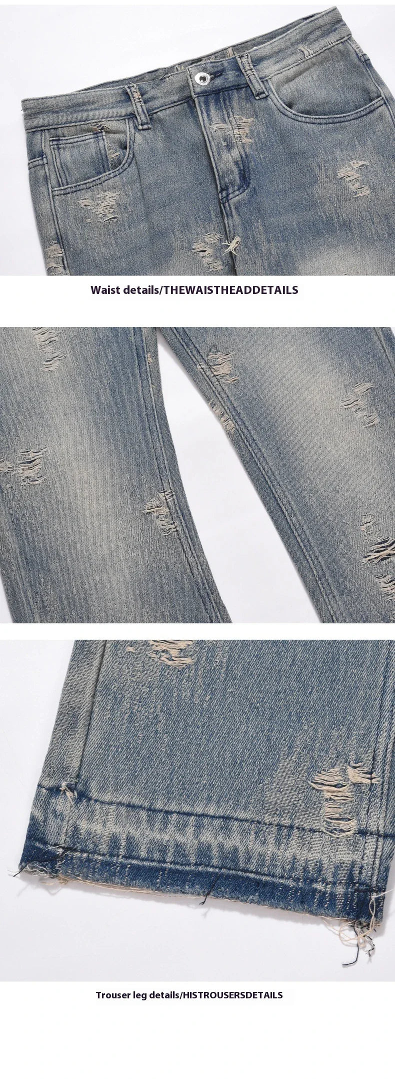 Stylish Kiwi Retro Faded Ripped Denim Jeans in Blue - Premium Cotton Casual Wear for the Modern Kiwi Lifestyle