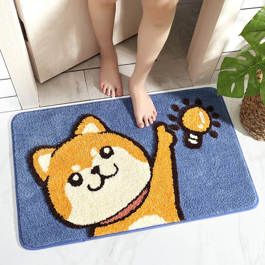 Charming cartoon-patterned non-slip bathroom mat with plush flocking surface and sturdy latex backing