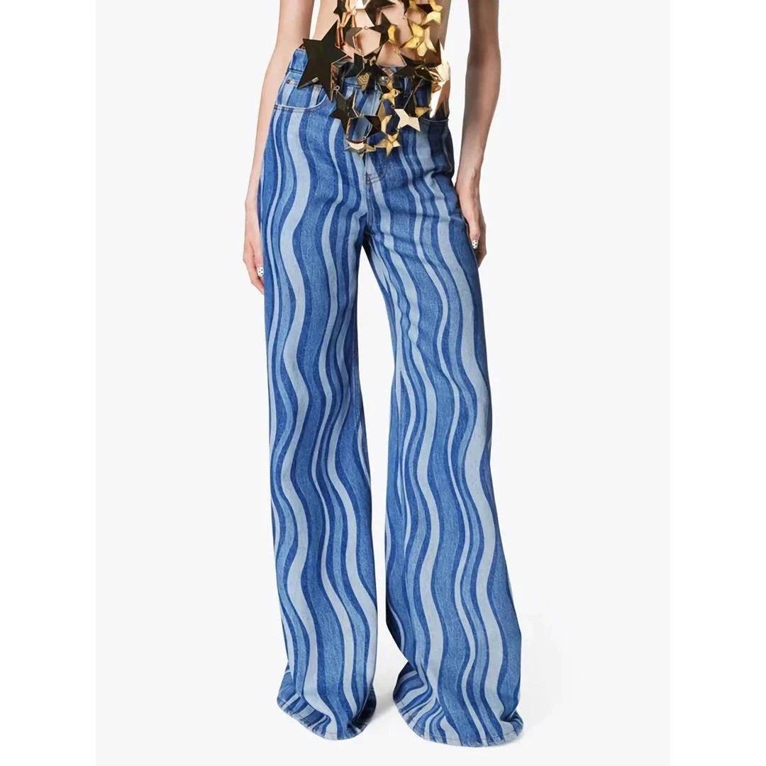 Versatile high-waist striped denim trousers in a modern, flattering design for Kiwi women's summer fashion