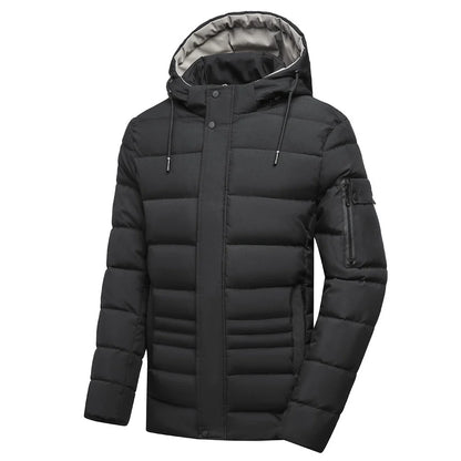 Premium men's hooded jacket with fleece lining, detachable hood, and side pockets for warmth and versatility in New Zealand winters