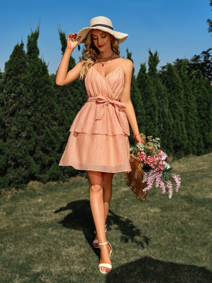 Stylish casual dress with v-neck and strappy waist, perfect for the active Kiwi lifestyle