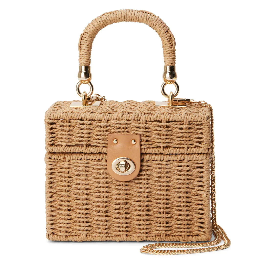 Stylish straw satchel with detachable chain strap, ideal for Kiwi summer adventures