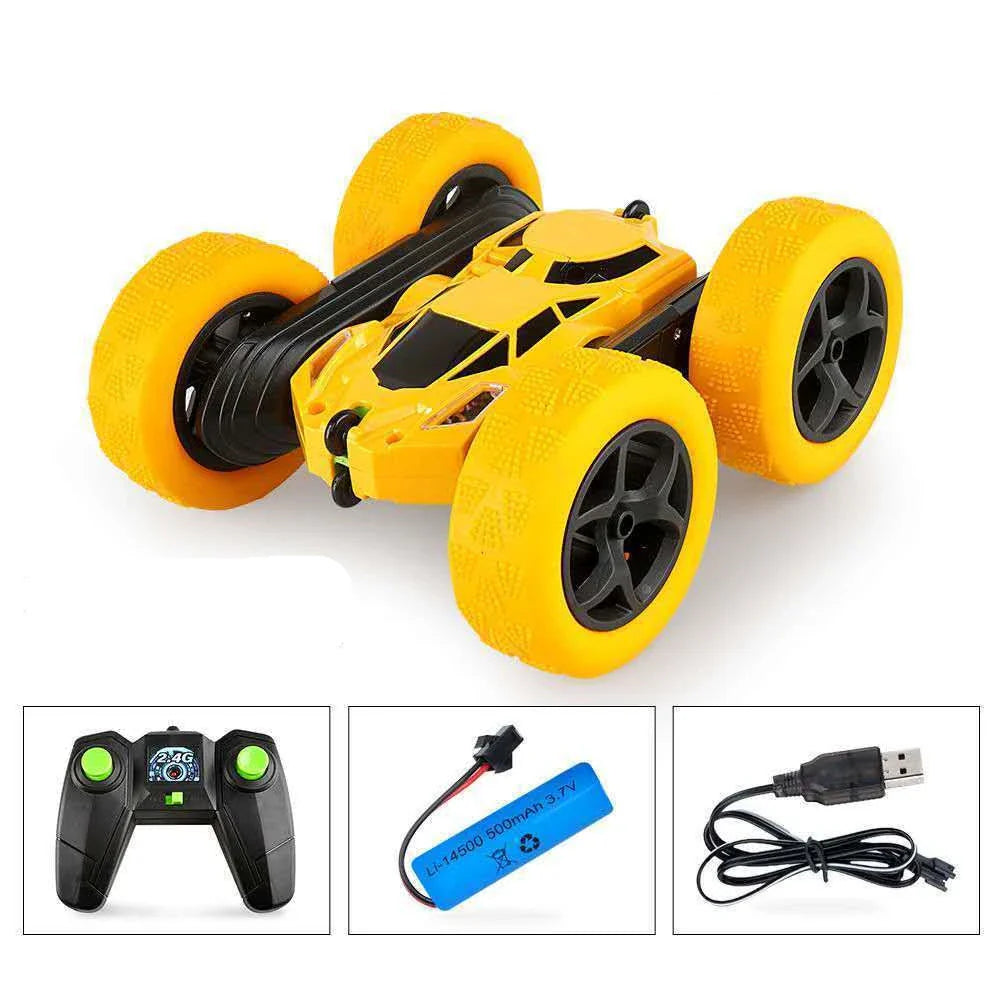 Thrilling 360° Flip Stunt Car with durable plastic design, stunt flip wheels, and rechargeable battery for off-road adventures