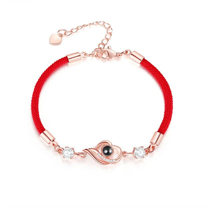 Fashionable 'I Love You' Bracelet in Vibrant Rose Gold, made with ancient copper processing techniques and featuring a heart-shaped design