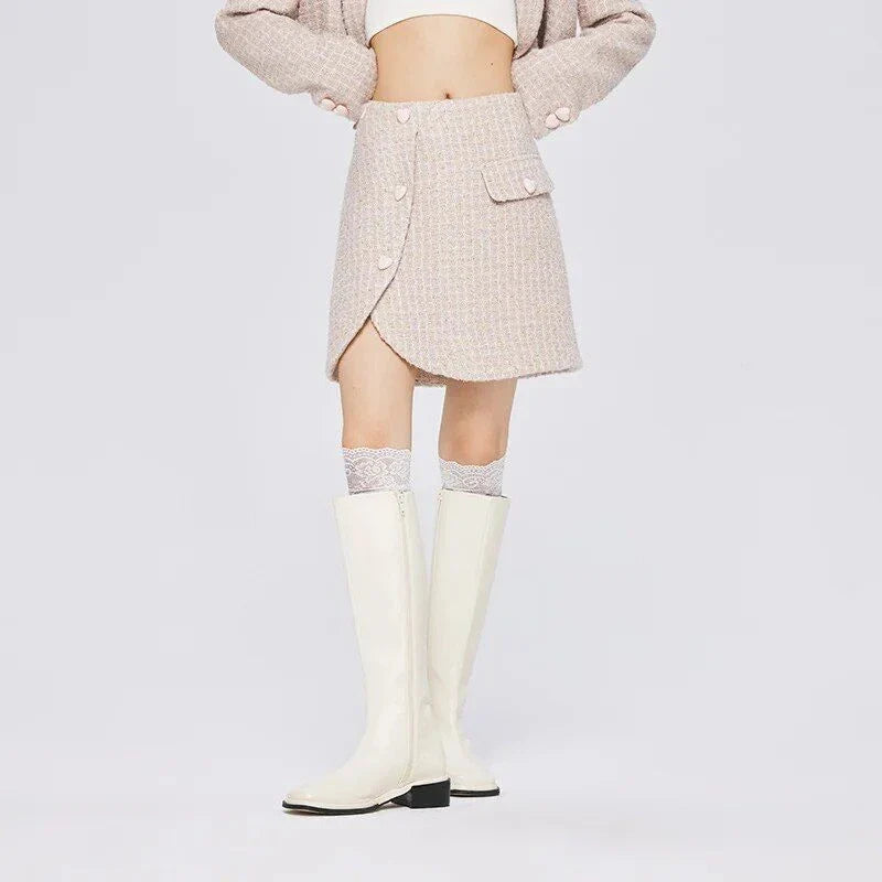 Timeless Plaid A-Line Skirt with Asymmetric Design and Button Details