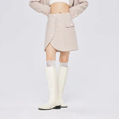 Timeless Plaid A-Line Skirt with Asymmetric Design and Button Details