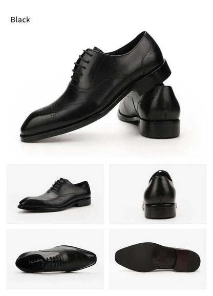 Stylish men's leather dress shoes with engraved pattern and retro-inspired square toe design