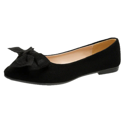 Stylish flat shoes with a pointed toe, low heel, and bow accent, designed for Kiwi women's casual and fashion-forward wardrobes.