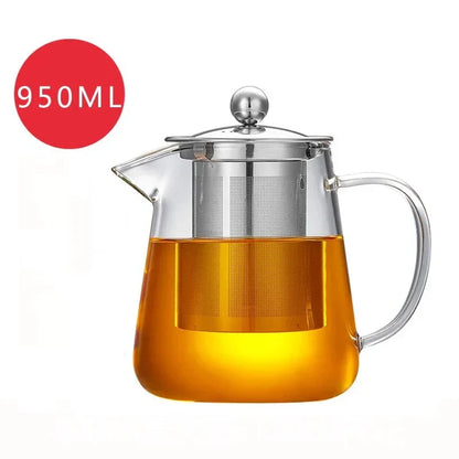 Elegant glass teapot set with stainless steel infuser, perfect for brewing and enjoying a variety of teas