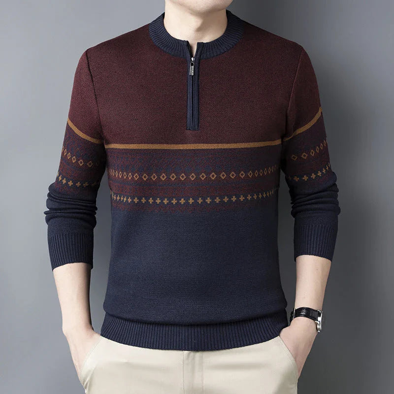 A stylish half-turtleneck sweater in a gray colour, designed for the autumn and winter seasons.