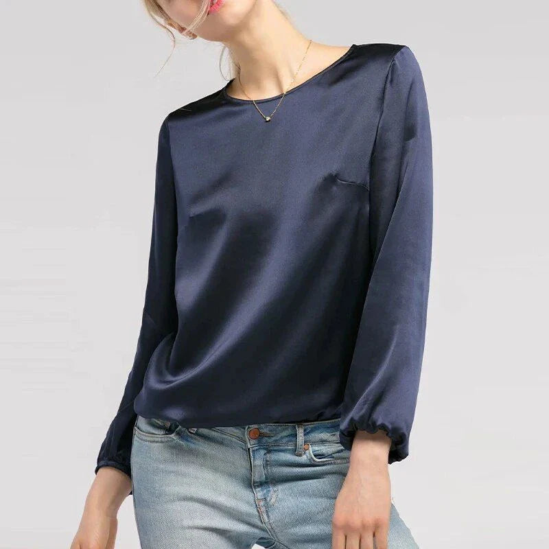 Elegant Satin Long Sleeve Top for Women - Sophisticated Harajuku-inspired Blouse in Luxurious Satin Fabric