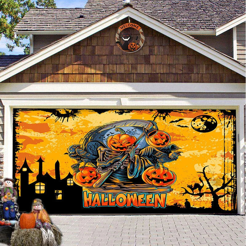 Halloween Hanging Cloth Garage Door Backdrop in abstract geometric pattern