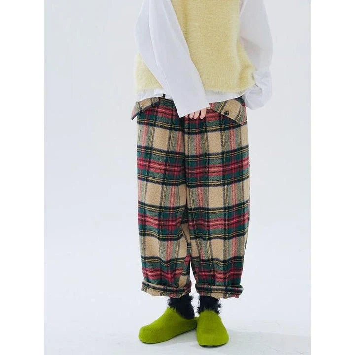 Shopfluxpro NZ Elegant Plaid Wool-Blend Wide-Leg Trousers for Kiwi Women