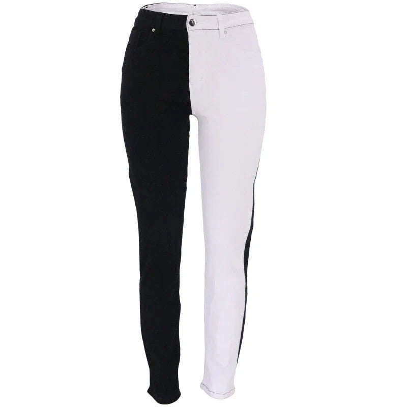 Women's high-waisted stretch jeans with contrast color details, perfect for the Kiwi lifestyle