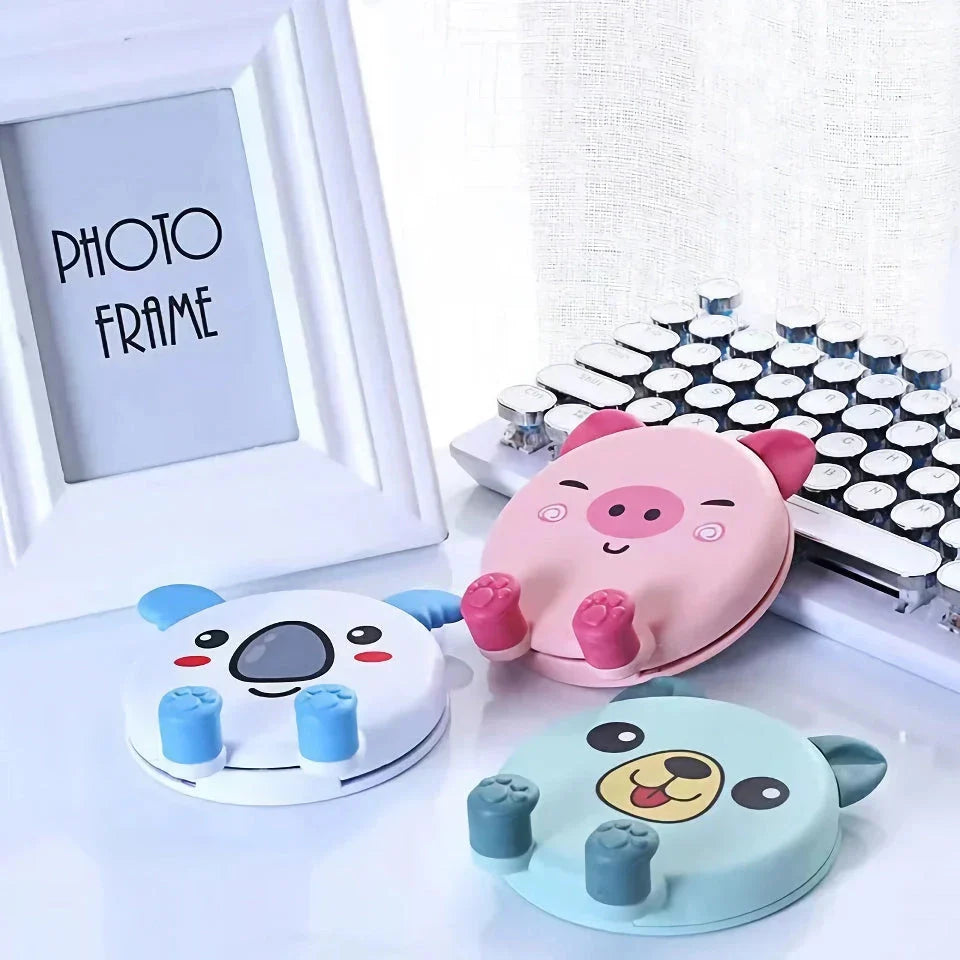 Adjustable Foldable Phone and Tablet Stand with Cute Pig-Tiger Design for Ergonomic Viewing