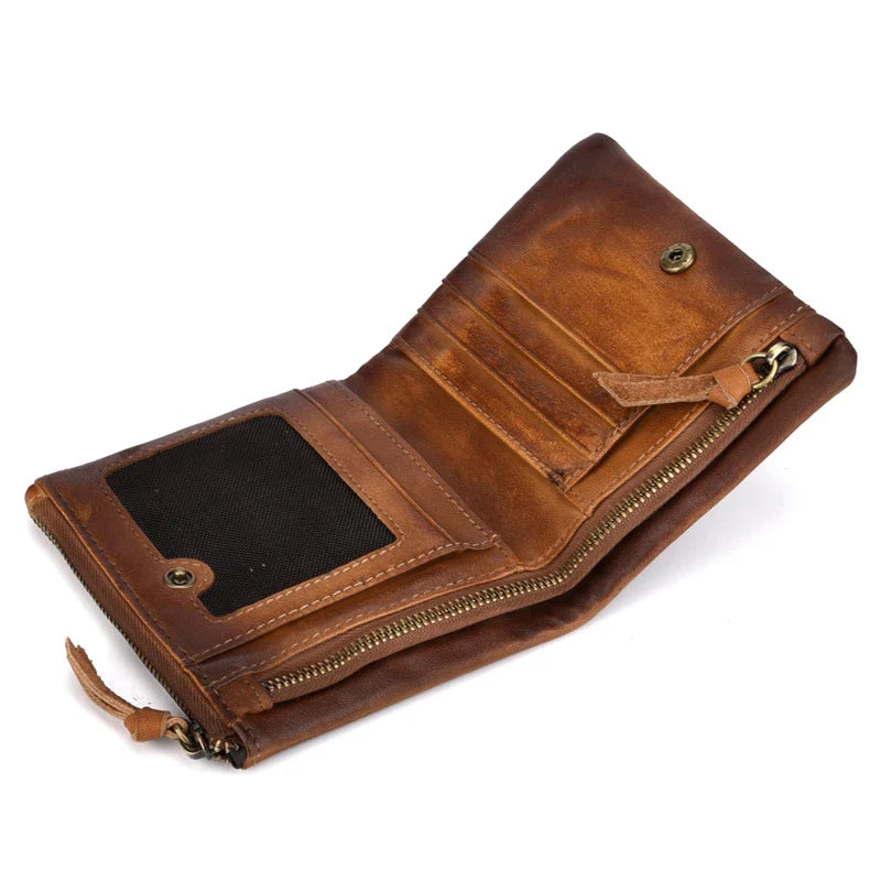 Premium cowhide leather wallet with retro double-zipper design, perfect for the modern Kiwi bloke