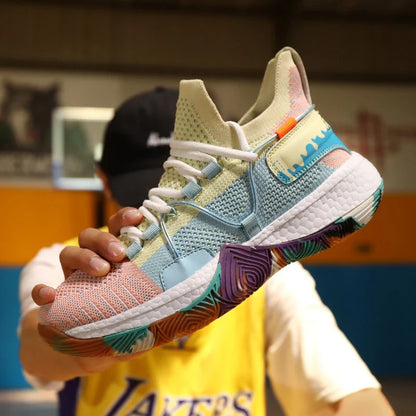 Trendy autumn sports shoes in vibrant colors with breathable mesh uppers and cushioned EVA soles, perfect for active Kiwi couples and families.