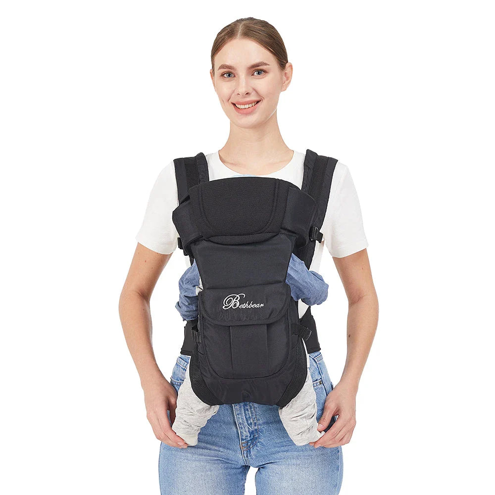 Versatile baby carrier backpack with four carrying positions for hands-free parenting