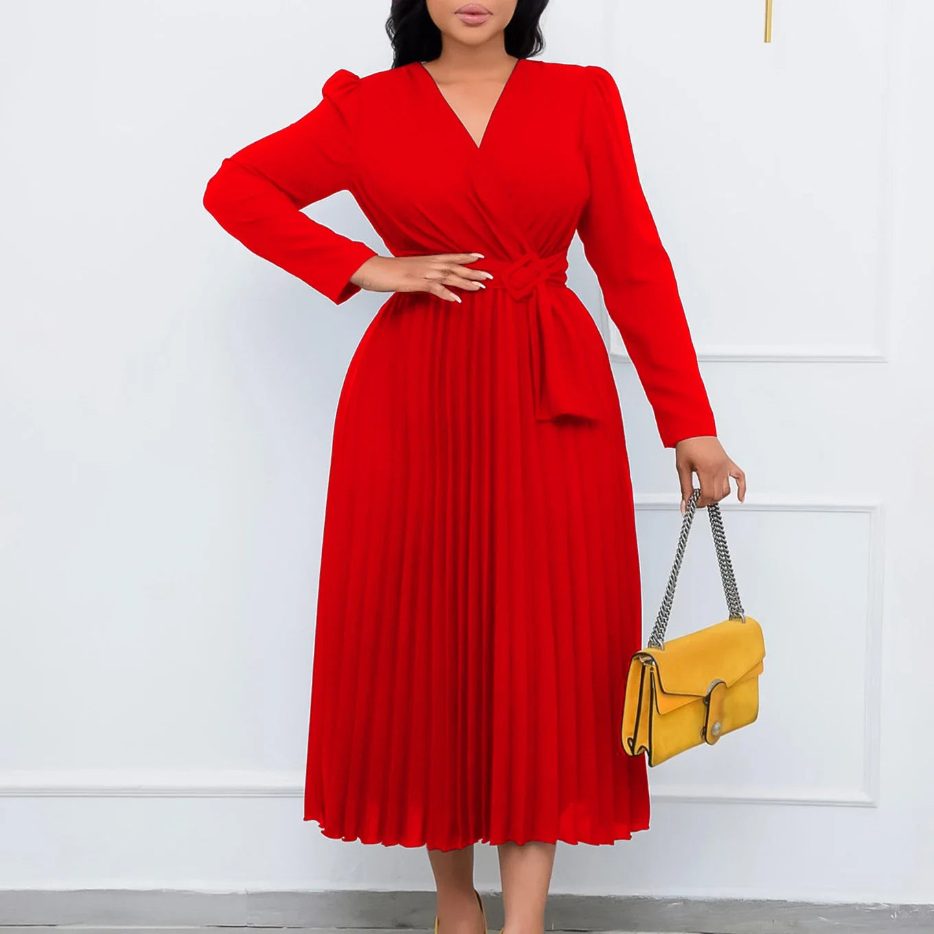 Stylish pleated Africa dress with lace-up detailing, available in various colours