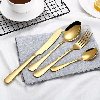 Eco-Friendly Stainless Steel Tableware Set - 4 Piece Collection with Knife, Fork, Spoon, and Tea Spoon