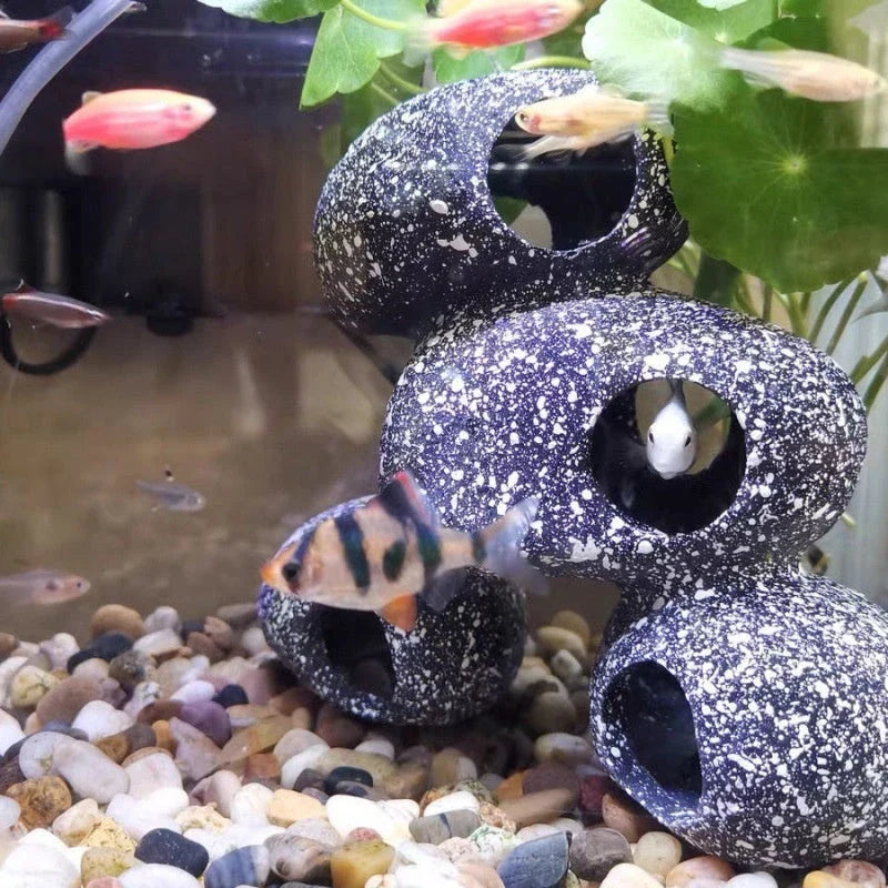 Decorative aquarium stone in grey, brown, and black color options, providing a natural-looking habitat for kiwi fish and shrimps