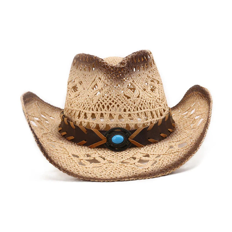 Breathable Western Cowboy Hat made of lightweight straw with a conical crown, perfect for staying cool and stylish in the Kiwi sun