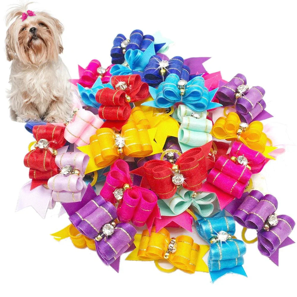 Colorful and stylish hair bows for dogs, made with premium materials and secure rubber band attachment for Kiwi canine fashion.