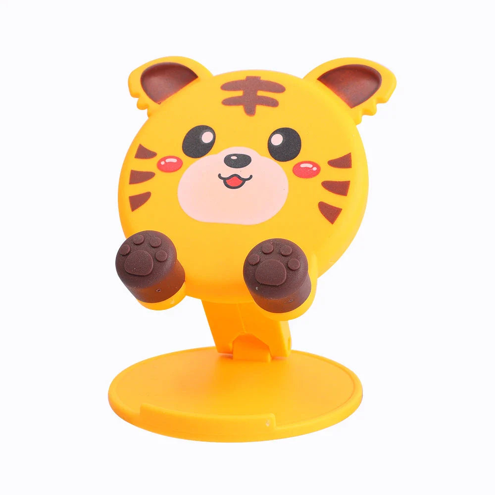 Adjustable Foldable Phone and Tablet Stand with Cute Pig-Tiger Design for Ergonomic Viewing