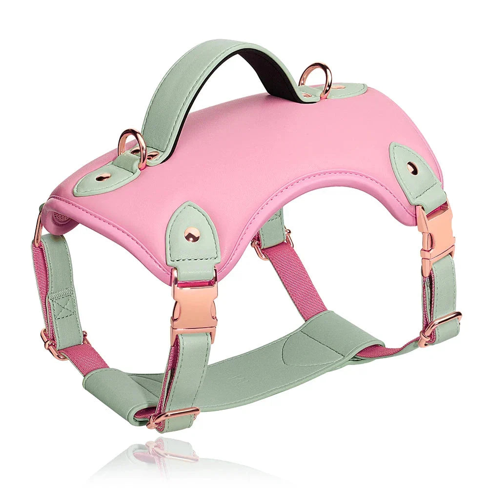 Comfort Fit PU Leather Dog Harness in Brown and Pink colours, designed for medium to large dog breeds