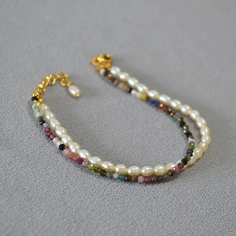 Freshwater pearl and tourmaline beaded bracelet with adjustable lobster clasp, a stylish Kiwi accessory for fashion-forward women