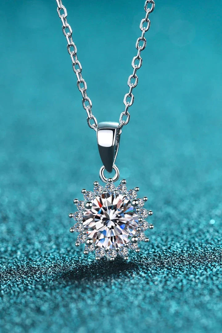 Stunning 925 sterling silver moissanite pendant necklace with sparkling gem and rhodium-plated finish