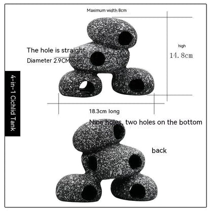 Decorative aquarium stone in grey, brown, and black color options, providing a natural-looking habitat for kiwi fish and shrimps