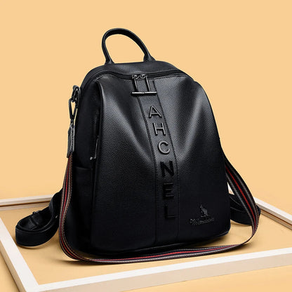 Stylish and eco-friendly PU leather backpack with multiple pockets and adjustable straps, perfect for Kiwi commuters