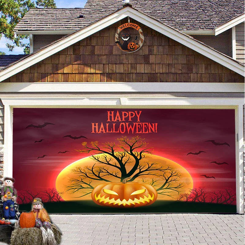 Halloween Hanging Cloth Garage Door Backdrop in abstract geometric pattern