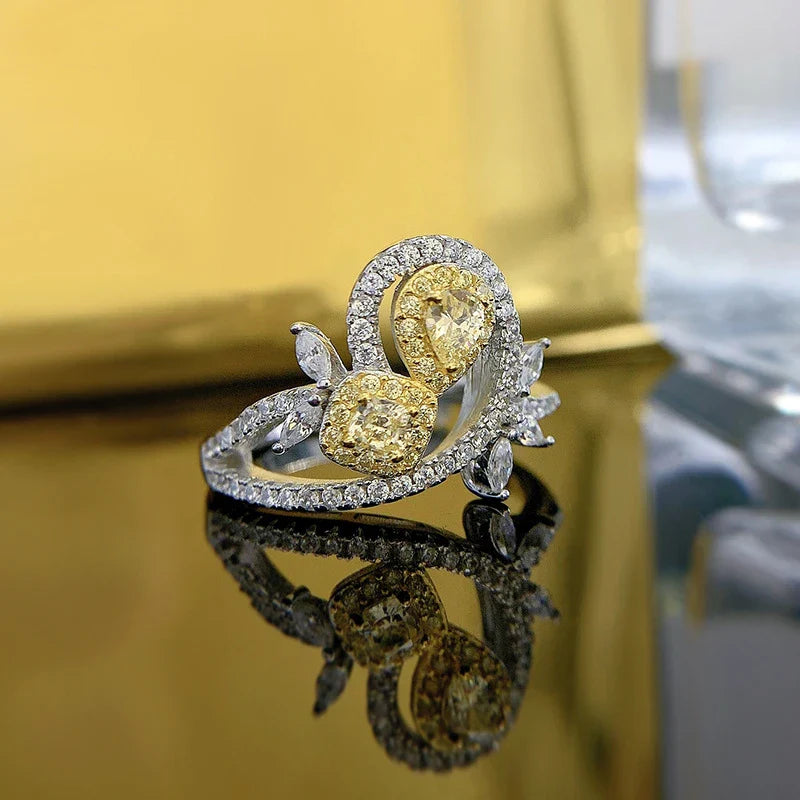 925 Silver Ring with Shimmering Yellow Diamond Accent - Elegant Fashion Accessory for Kiwis