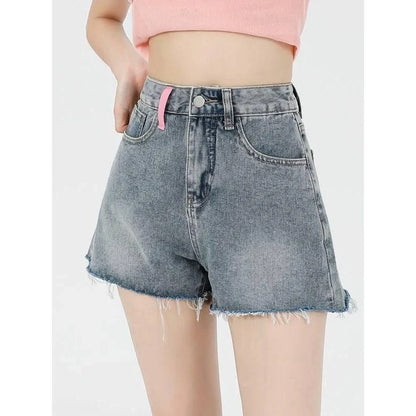 Casual High Waist Embroidery Denim Shorts for Kiwi women, featuring a premium cotton-polyester blend, flattering high-waist design, and subtle embroidered details