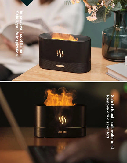 Captivating flame-effect aroma diffuser with customisable lighting and essential oil diffusion capabilities