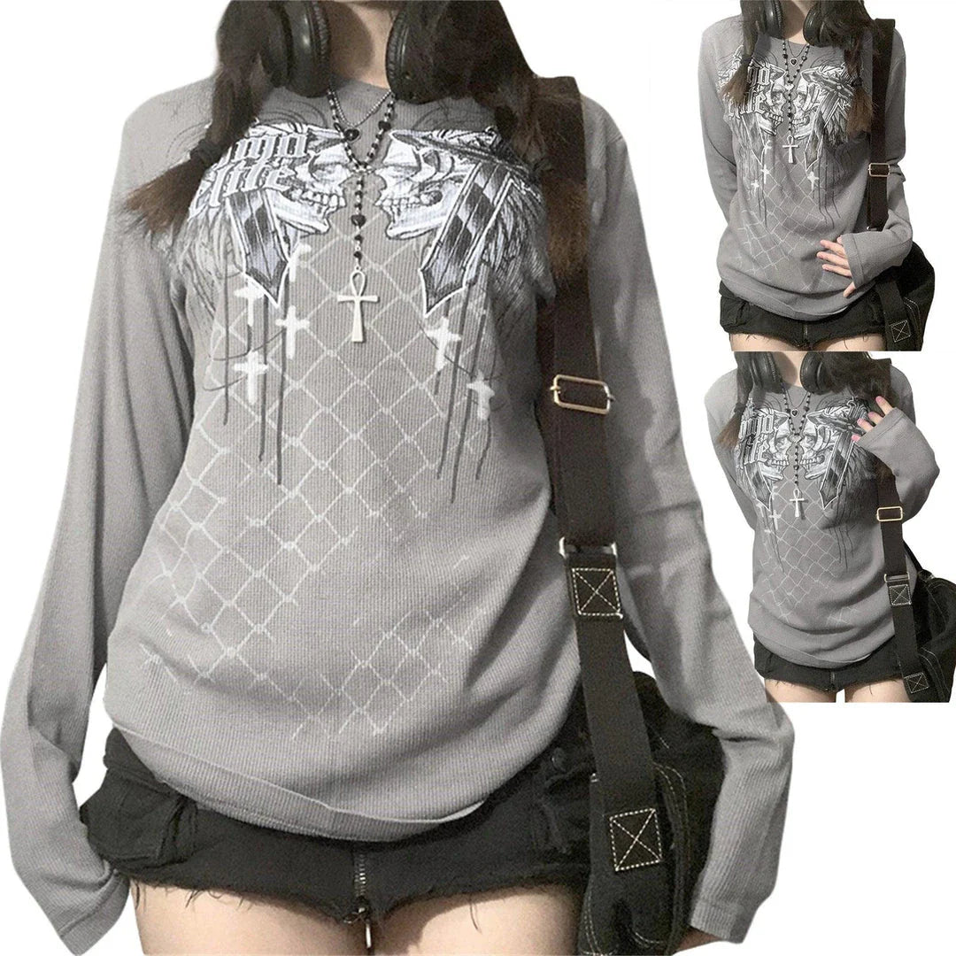 Women's pullover with skull print design, perfect for casual Halloween celebrations in New Zealand