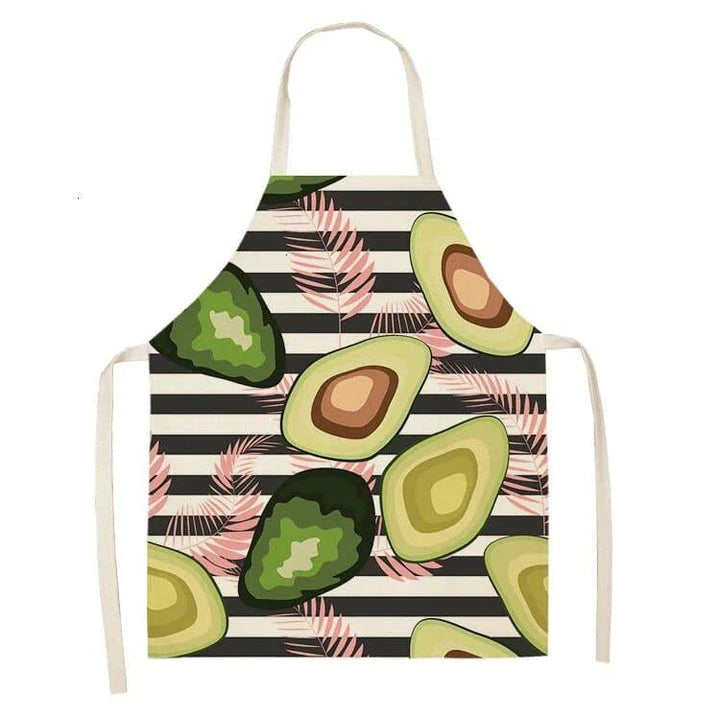 Avocado printed kitchen bib made from high-quality cotton, providing excellent protection and Kiwi-inspired style for Kiwi cooks and entertainers.