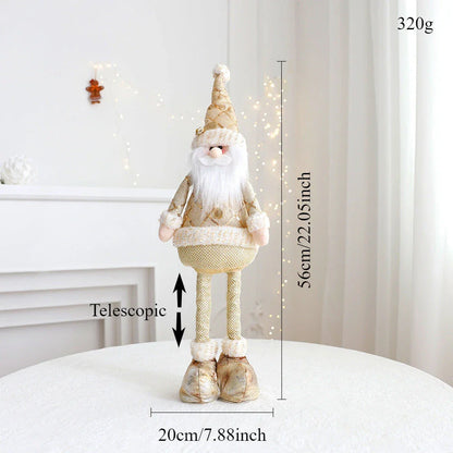 Retractable Christmas decorations featuring a snowman, reindeer, and elderly figure in a shimmering gold hue