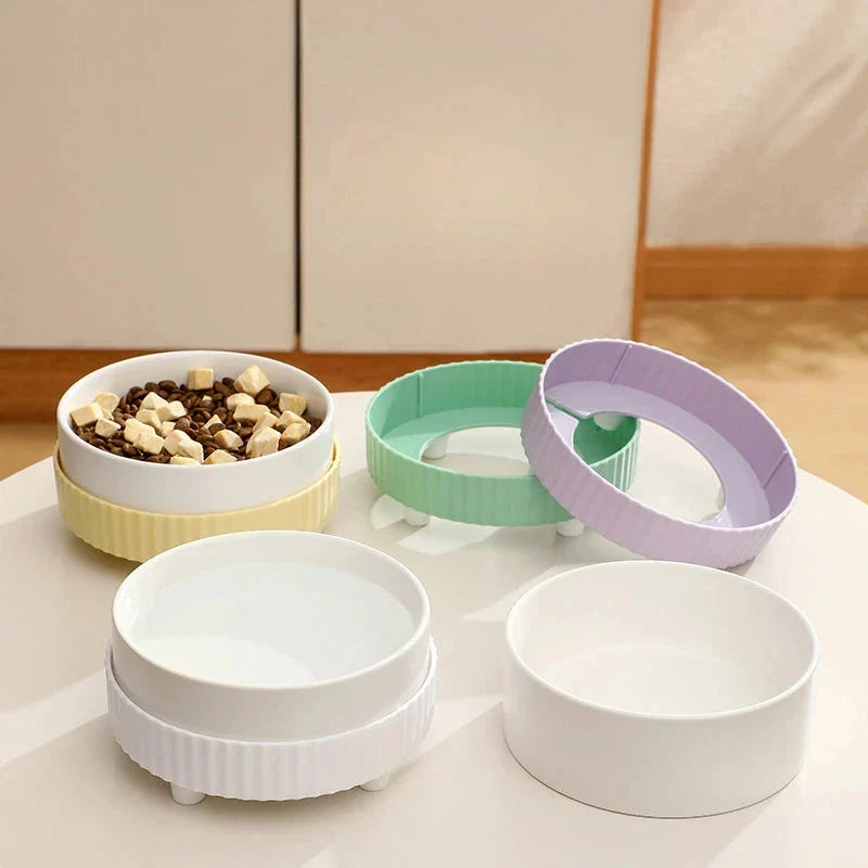 Stylish ceramic pet bowl in white color, designed for both cats and dogs, featuring a slip-resistant base and easy-clean construction.