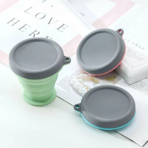 Compact, collapsible silicone cup in various colors, perfect for Kiwi travelers and adventurers