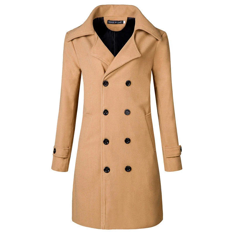 Premium wool mid-length trench coat with double-breasted design, perfect for plus-size figures in New Zealand