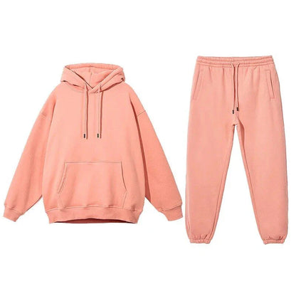 Cozy Kiwi Fleece Hoodie and Track Pants Set in Light Pink, made with soft cotton-polyester blend fabric for warmth and comfort